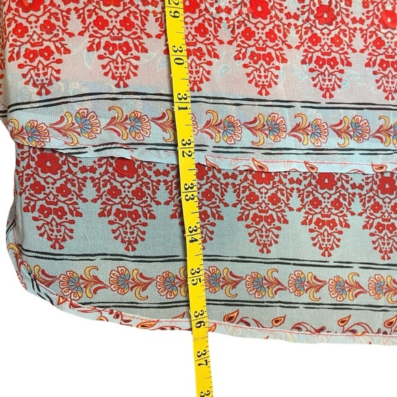 Fig & Flower Red Blue Sheer Popover Tunic Overlay Large Bohemian Lightweight - Picture 10 of 10